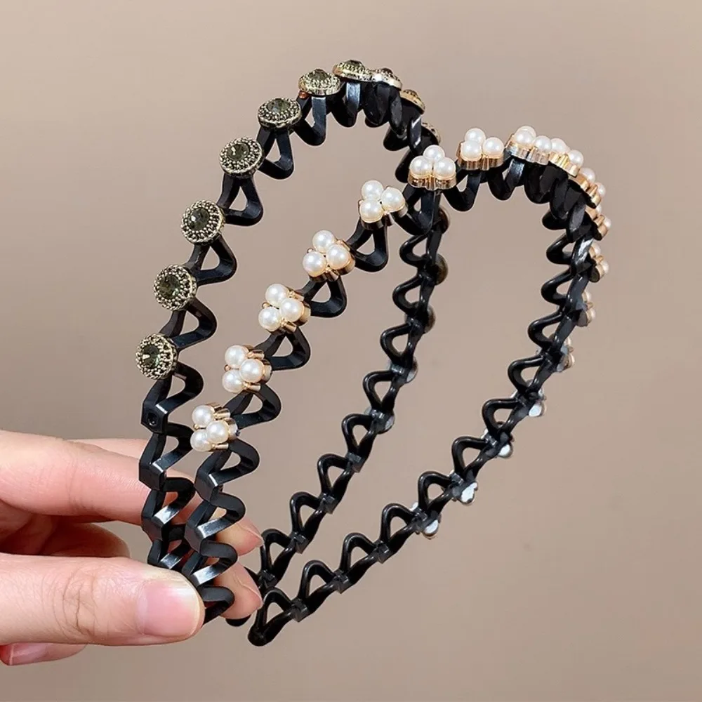 

Rhinestone Lazy Men Hair Braider Hair Hoops Pearl Zircon Braided Tools Hairband Flower Headwear Hair Toothed Headband