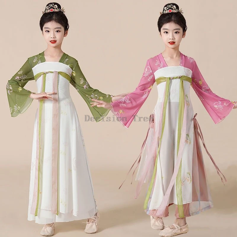 2024 klassisches Tanzkleid für Kinder im chinesischen Stil, fließendes Übungskleid, Performance-Kleid, Mädchenkörper, Reim, Gaze-Kleid, Kostüm