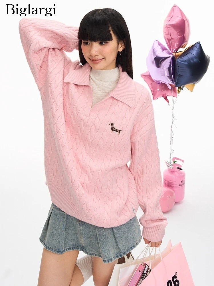 

Вязаный свитер, пуловер, женский осенний винтажный джемпер с длинными рукавами, женские свитера с вышивкой собаки, повседневные женские свитера Pull Femme