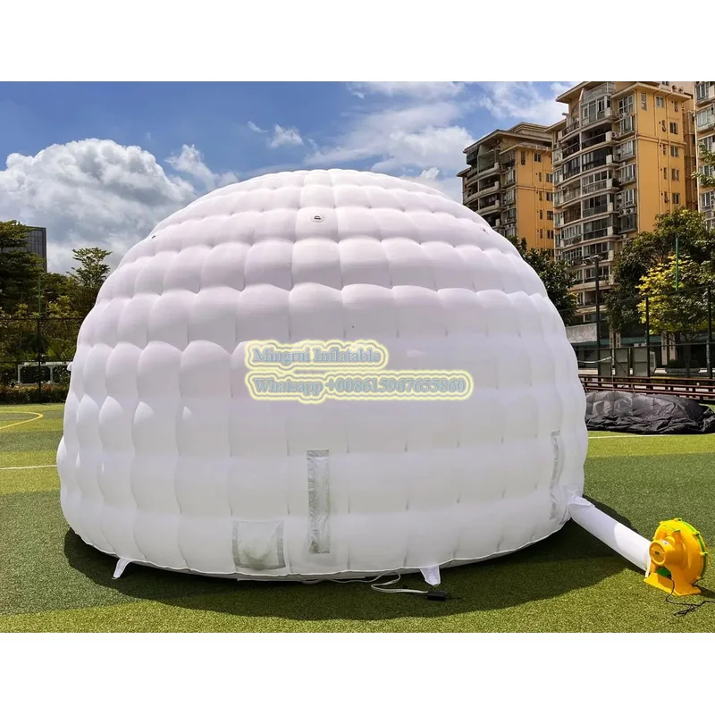 20/30フィートDIA白色LEDライトインフレータブルイグルードームパーティーテント商業広告結婚式キャンプイベント用送風機付き