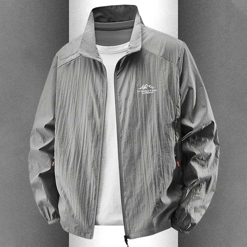 

Мужская летняя тонкая дышащая ветровка с защитой от солнца, быстросохнущая, без капюшона, с воротником-стойкой, для активного отдыха, модная городская
