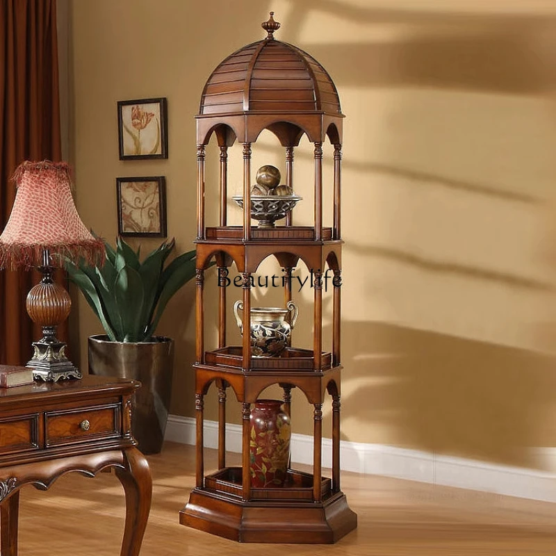 

-*American solid wood furniture floor-to-ceiling antique flower stand creative bird cage display stand