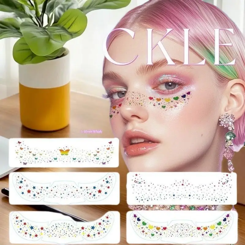 6 أوراق متعددة الألوان النمش ملصقات الوشم المؤقت الساخن ختم النمش ماكياج بقع ماكياج الوجه