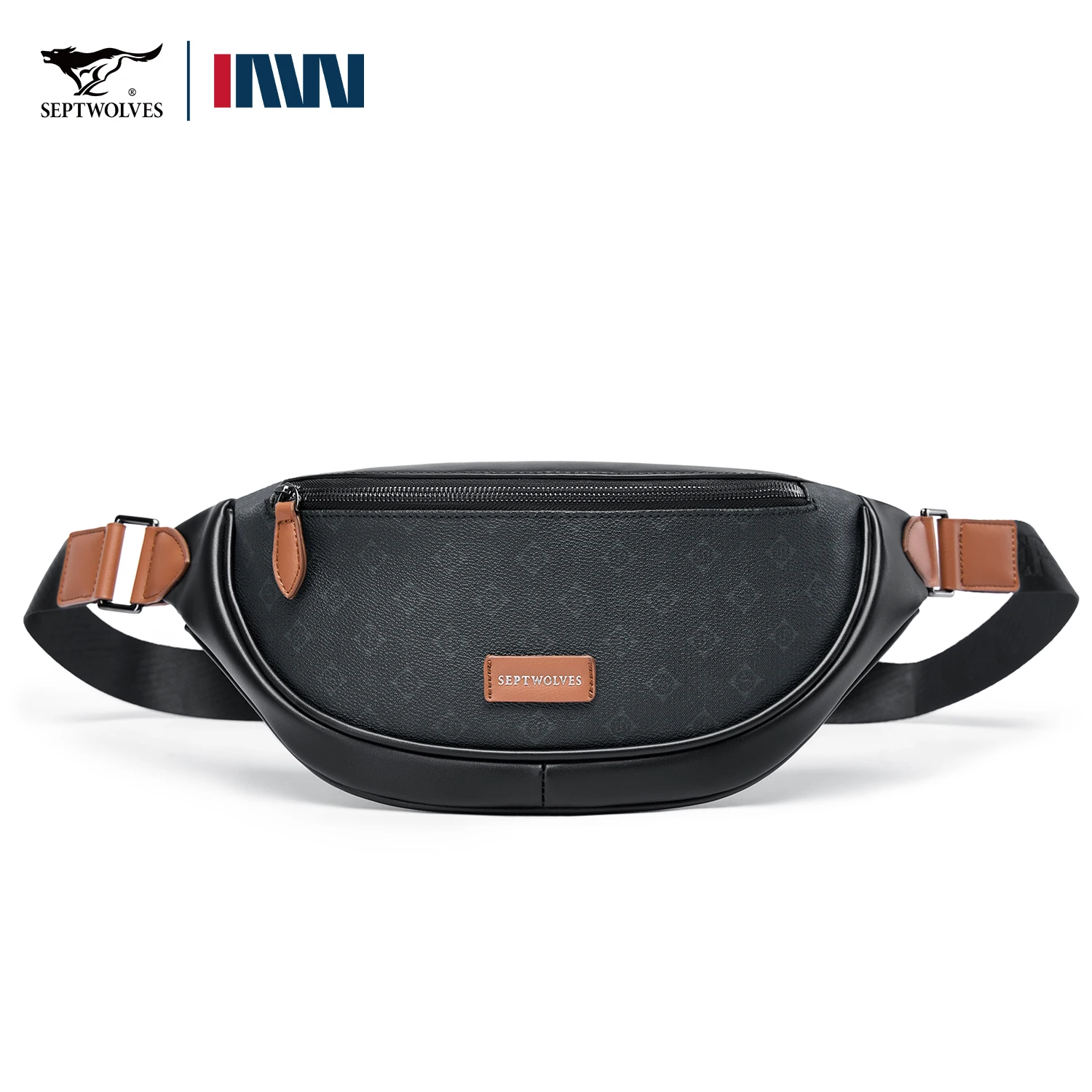 Septwolves Printed Leather Men Travel Fanny Pack Waterproof Fashion Monogram Print PU Sport Running Sling Waist Bag iPad Bumbag