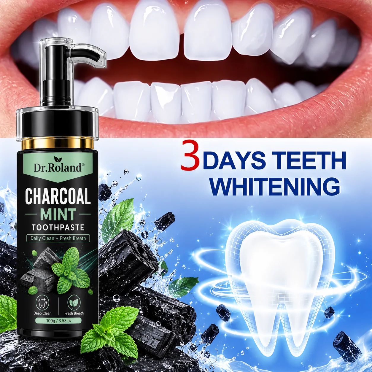 Fluoride Free Charcoal Toothpaste Prevent Cavities Toothache Sensitivity Relief Nano HAP Baking Soda Plaque Removal Fresh Mint