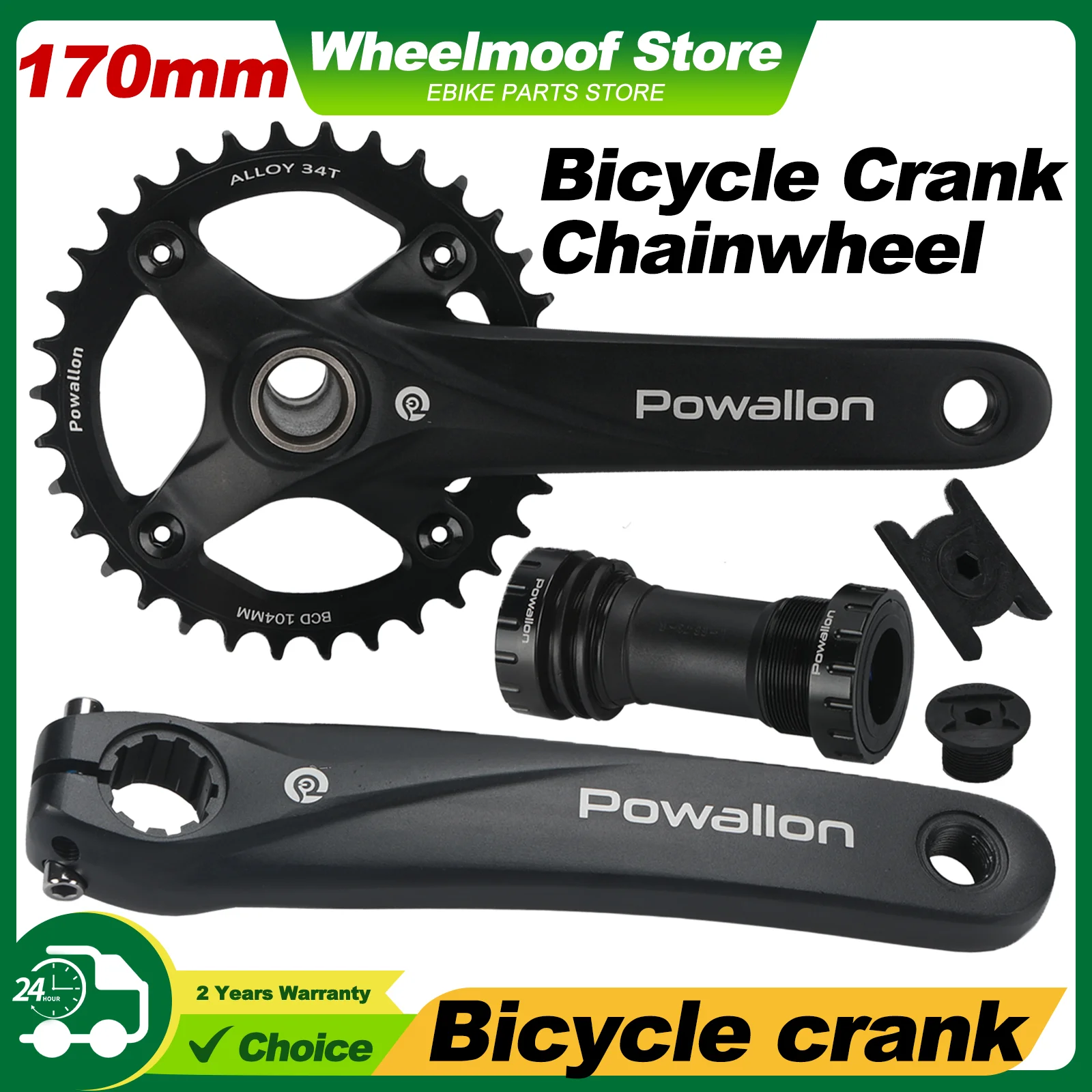 

Powallon Mountain Bike Hollow Technology 170mm Crank + BB + 104BCD Round Narrow Chainring 32T 34T 36T Crankset Tooth Plate Parts