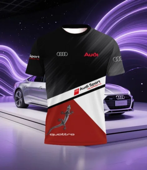 

Audi's New Summer 3D Printed Short Sleeved T-shirt for Outdoor Sports, Quick Drying, Breathable, Cool Polyester Thin T-shirt