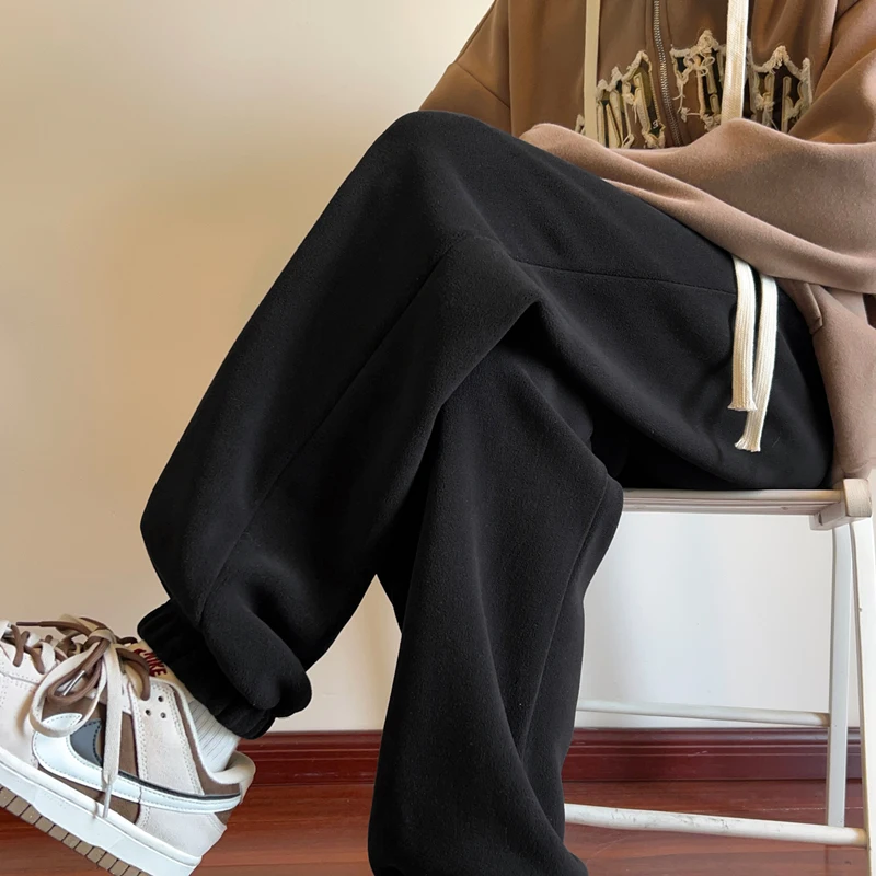 

Подростковые утепленные флисовые спортивные брюки в американском стиле, плотные зимние модные свободные брюки с манжетами