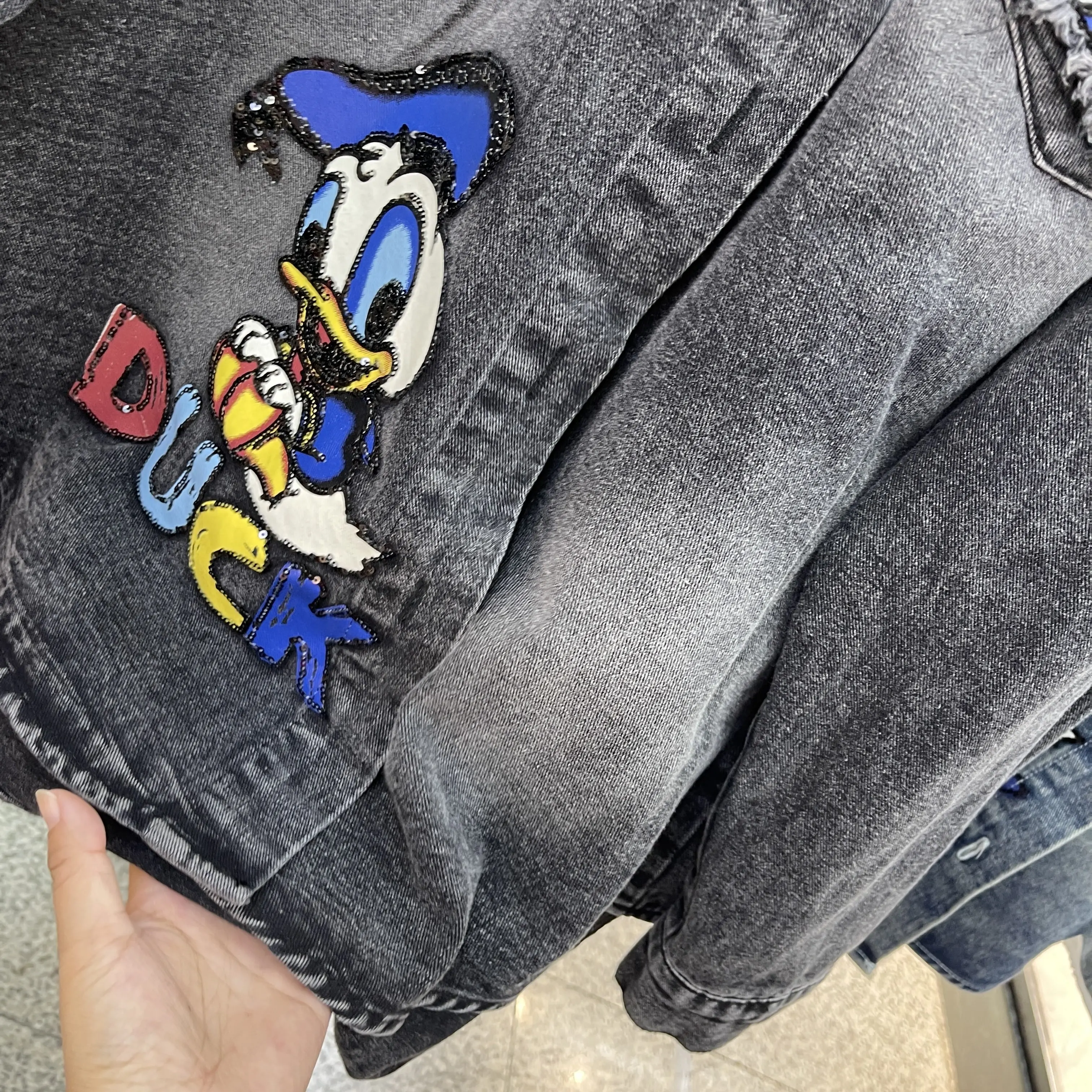 Heavy Industry Buttons Washed Thin American Style Cartoon Short Coat Drop Shoulder Sleeves Top Single-breasted Jacket Outerwear