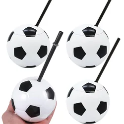 1/2/3/4Packs Soccer Theme Soccer Shaped Cups Reusable Basketball Bottle with Lid and Straw Friends Party Arrangement Supplies