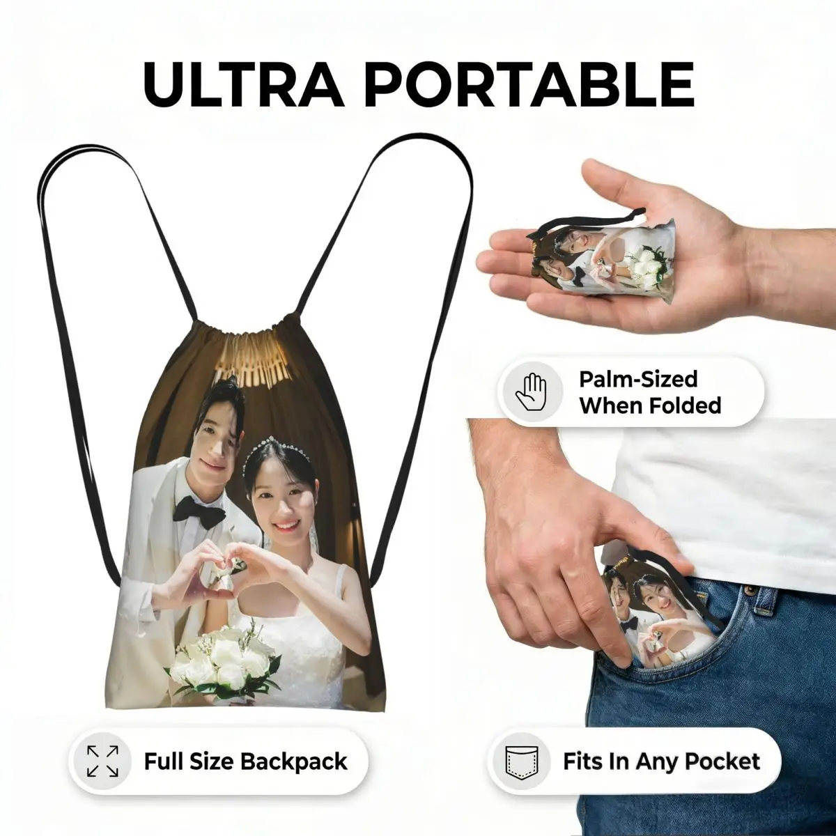 Lovely Runner K-drama Byeon Woo Seok Drawstring Backpack hiking cycling Bag Portable Travel Drawstring Bag for Men Women