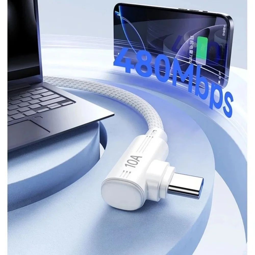 240W 10A Super Fast Charging Cable 90 Degree Elbow USB To Type C Phone Nylon Braided Data Cord 1M 1.5M 2M 3M For Samsung Xiaomi - view 6