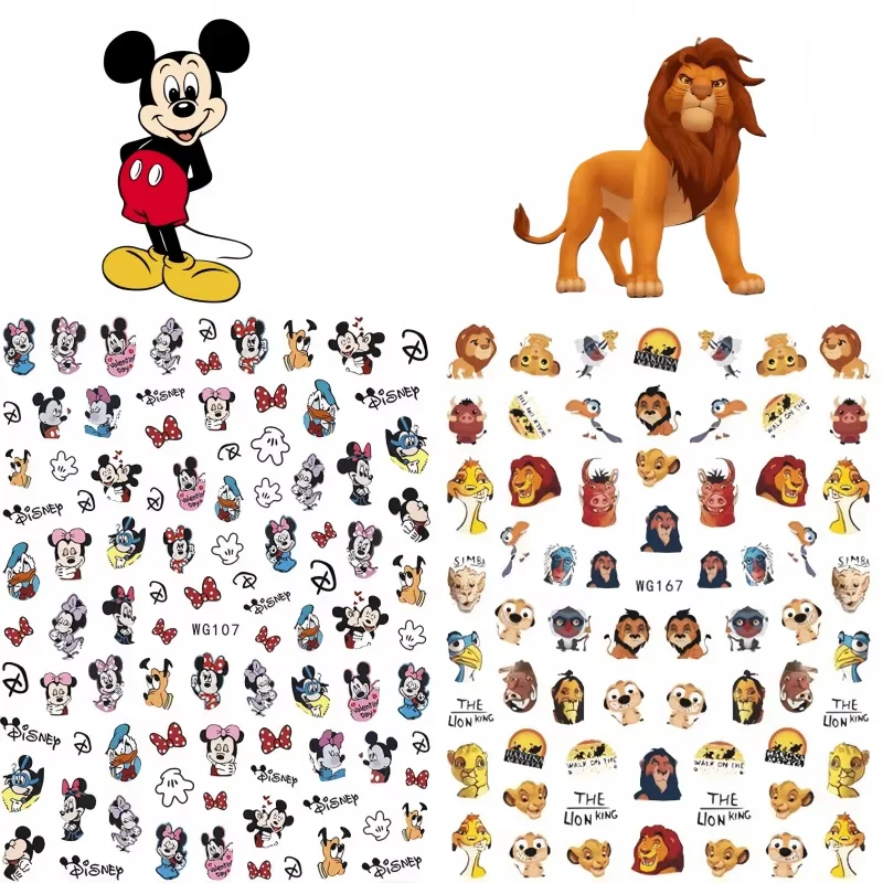 

New Disney Nail Stickers Cartoon Mickey Mouse Stickers For Nails Cute Lion King Mary Cat Nail Supplies Anime Sliders For Nails