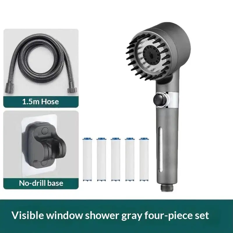 1 Set Portable Filter Shower Turbo Pressure Multi Spray Modes Ion Drop Head On Off Switch Built In Filter
