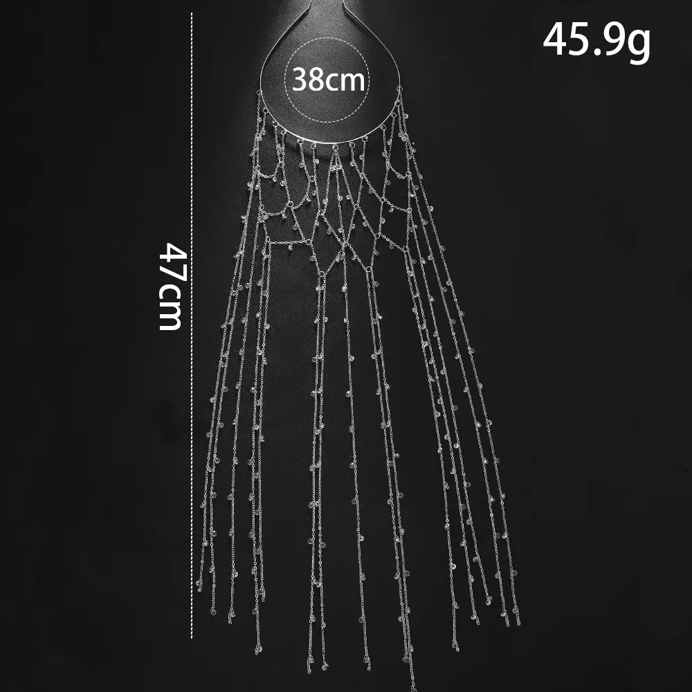 Elegant European And American Mesh Tassel Hairband with Rhinestone Chain Fairy Accessory Headband for Women