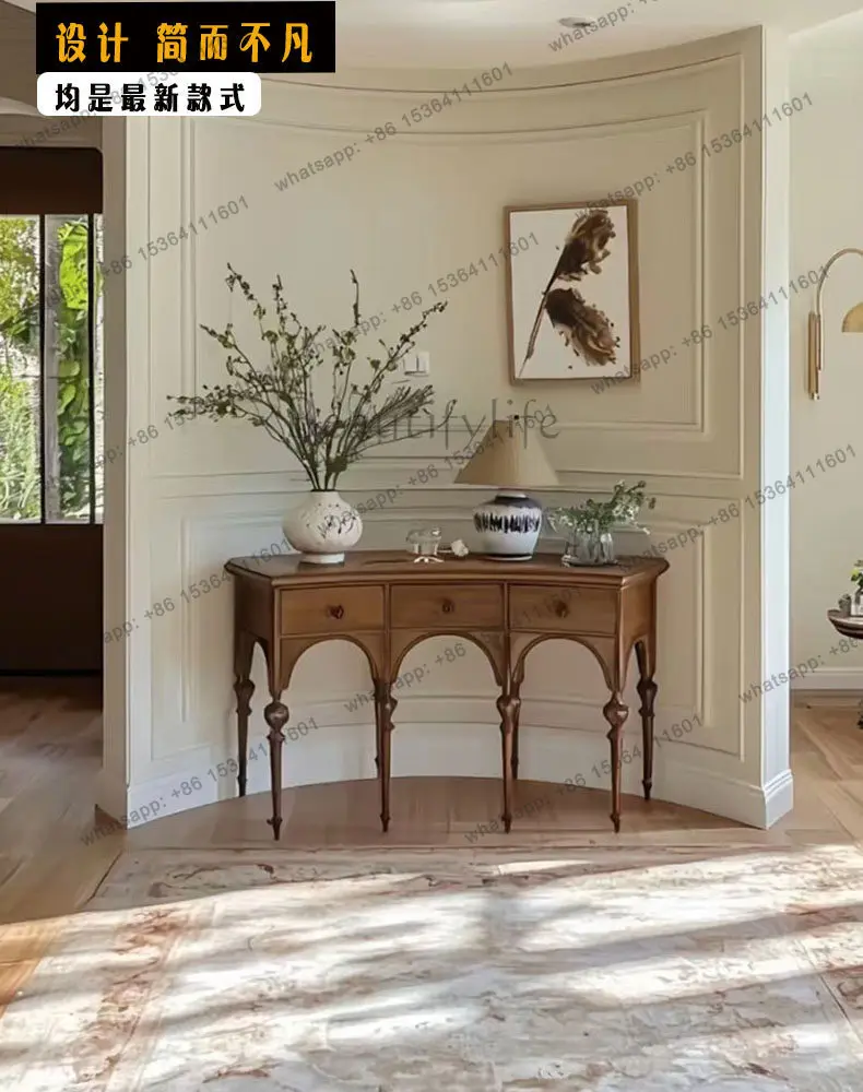 

Medieval style home entrance cabinet foyer decoration extremely narrow ultra-thin curved high-end furniture