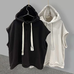 2025 Men Sleeveless Tank Tops Bodybuilding Hoodie Tops Workout Solid Slim Vest Camiseta Casual Hooded Sweatshirt Vests MY359