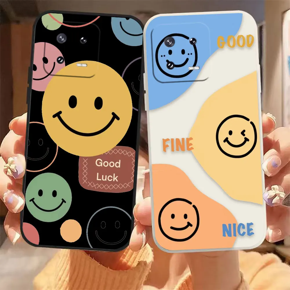 Happy Smiling Face Fine Phone Case For Xiaomi 13 12 12T 12S 11 11T 10 10S 9 8 Pro Ultra Lite Colour Liquid Case Funda Shell Capa