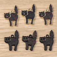 Tusember 10Pcs Charms Enamel Scary Black Cat Charm Pendants For Drop Earrings Bracelet DIY Halloween Jewelry Making Accessories