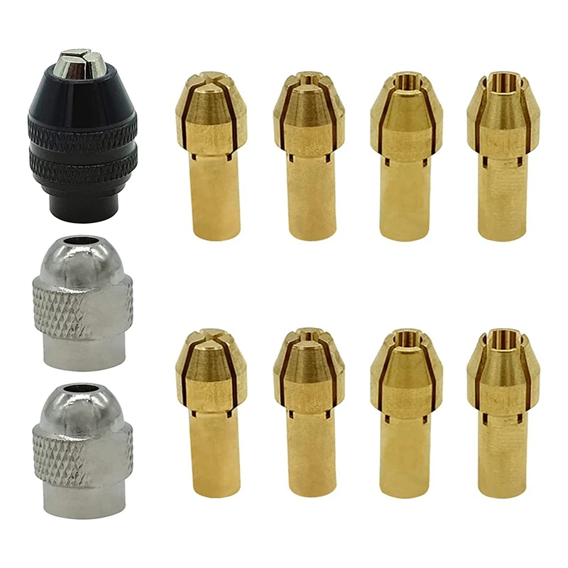 Drill Chuck Collet Set for Dremel, 11 Pcs Replacement 4485 Brass Quick Change Drill Nut Tool Set (1/32Inch to 1/8Inch) view 3