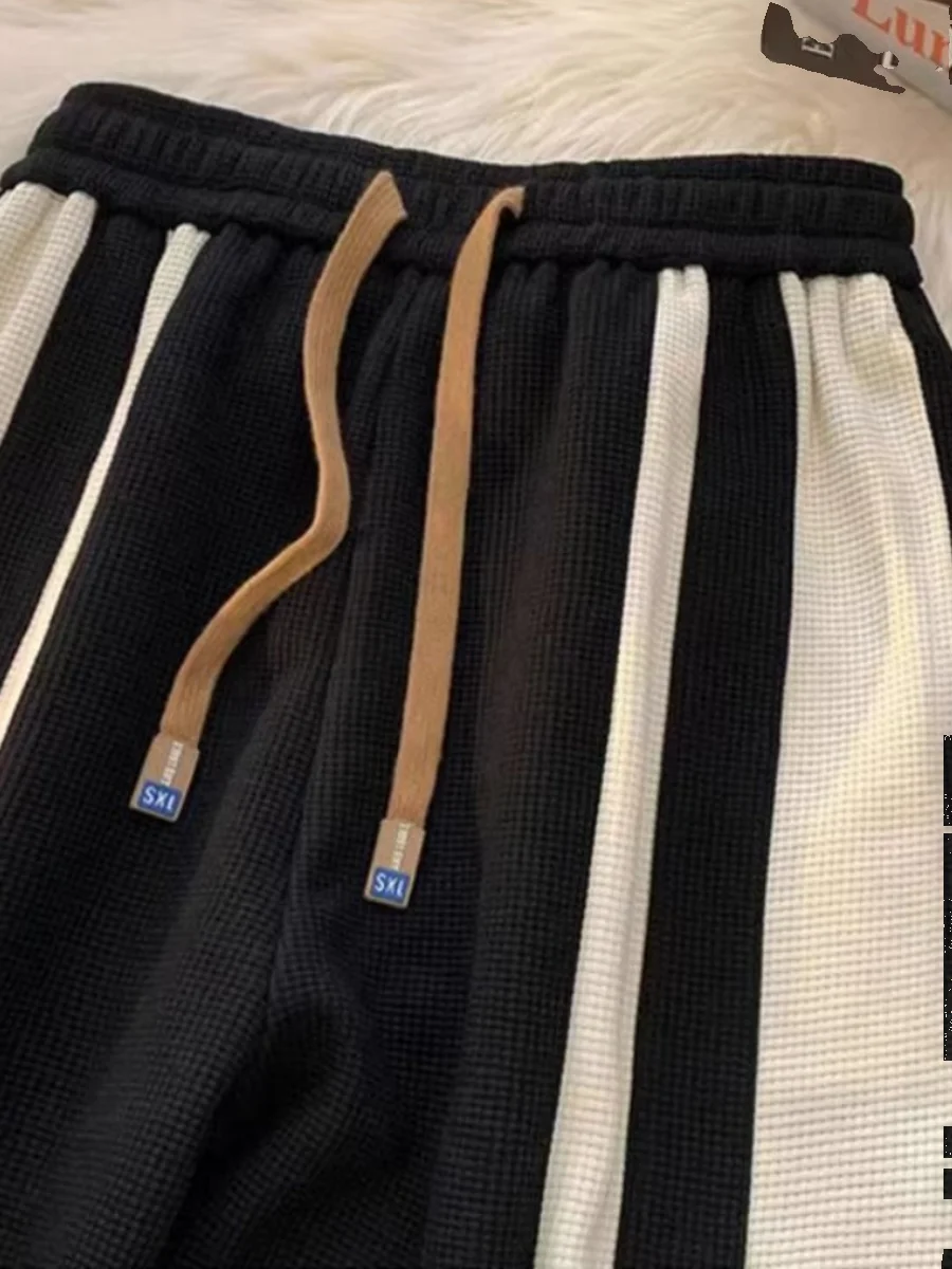 

Autumn Winter Large Size Men's Casual Pants Striped Color Blo Loose Straight Leg Spor Trousers Trendy High Waist Wide Leg