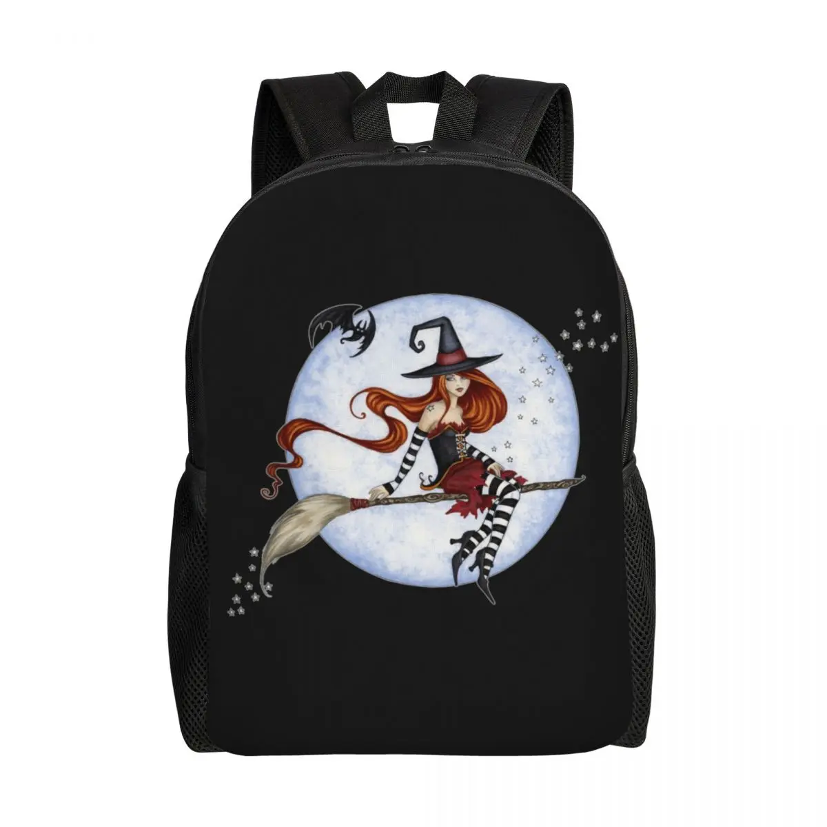 Halloween Witch Moonlight Ride Laptop Backpack Men Women Fashion Bookbag for College School Students Goth Occult Bags