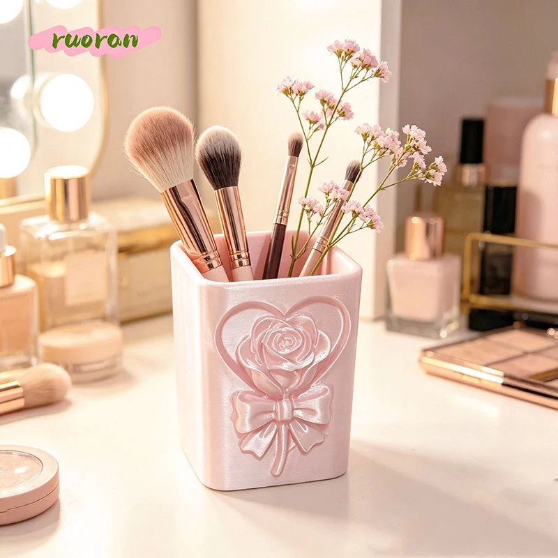 3D Printed Floral Relief High Value Girl Vanity Table Cosmetic Desktop Organizer Pen Holder Storage Box for Bedroom Vase Decor