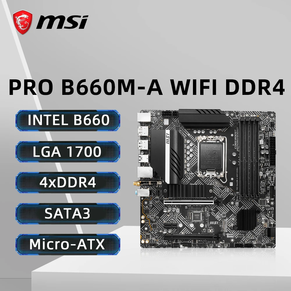 MSI PRO B660M-A WIFI DDR4 Motherboard Support i9-14900KF 13900K i7-14700K i5-12400F CPU DDR4 5333MHz LAG1700 NVME M.2 PCle 4.0