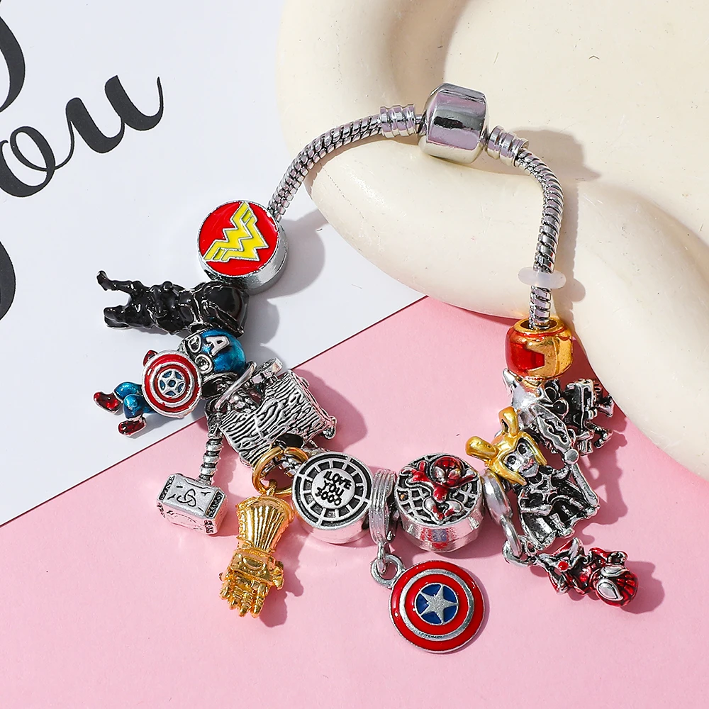 Marvel figura clásica Capitán América pulsera moda Cool superhéroe DIY brazalete accesorios para niños y hombres regalos de disfraz