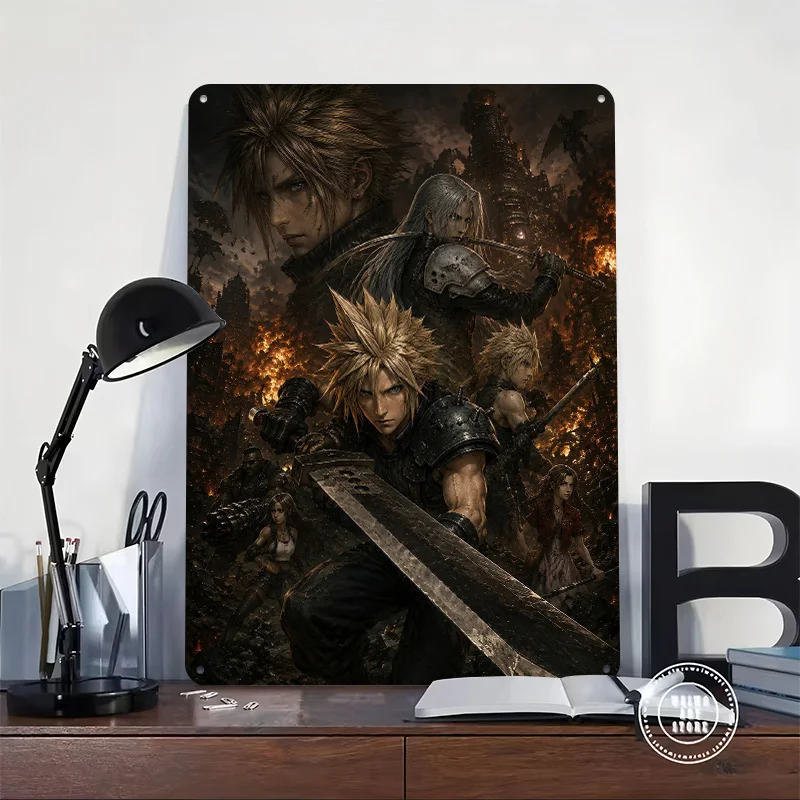 Final Fantasy VII Remake Cinematic Battle Art Metal Poster Perfect Gift for Fans Lovers Customized Wall Art Metal Sign for Decor