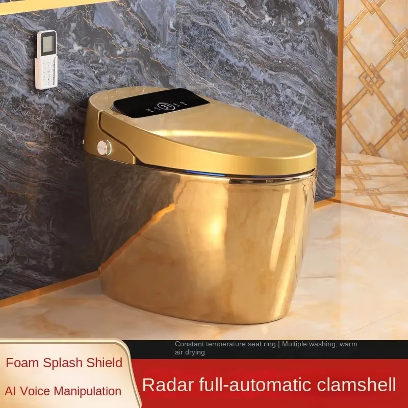Luxury One Piece Gold Plated Hotel Automatic Ceramic Toilets Bowl Gold Wc Intelligent Bathroom Smart Toilet With Remote Control
