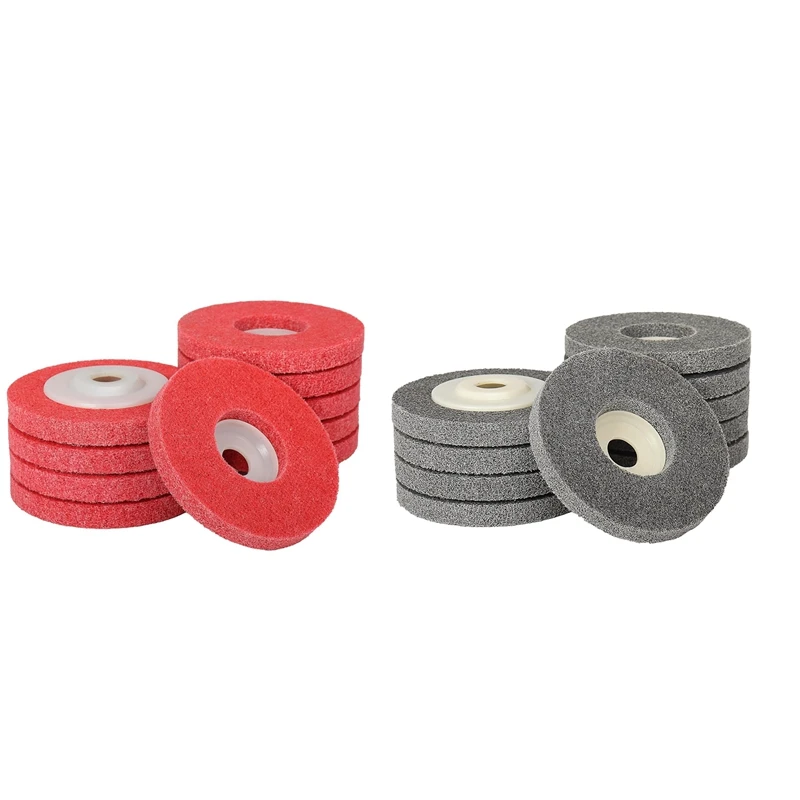 4 Inch X 5/8 Inch Nylon Fiber Flat Abrasives Buffing Polishing Wheel For Angle Grinder 7P Hardness 10 PCS Easy Install Red