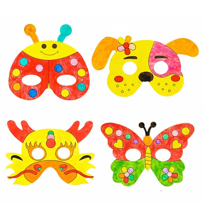 1 set DIY wit embryo-papieren masker gekleurde tekening hondenmasker DIY blanco tekenmasker kinderen graffiti masker kinderen fantasiespel speelgoed