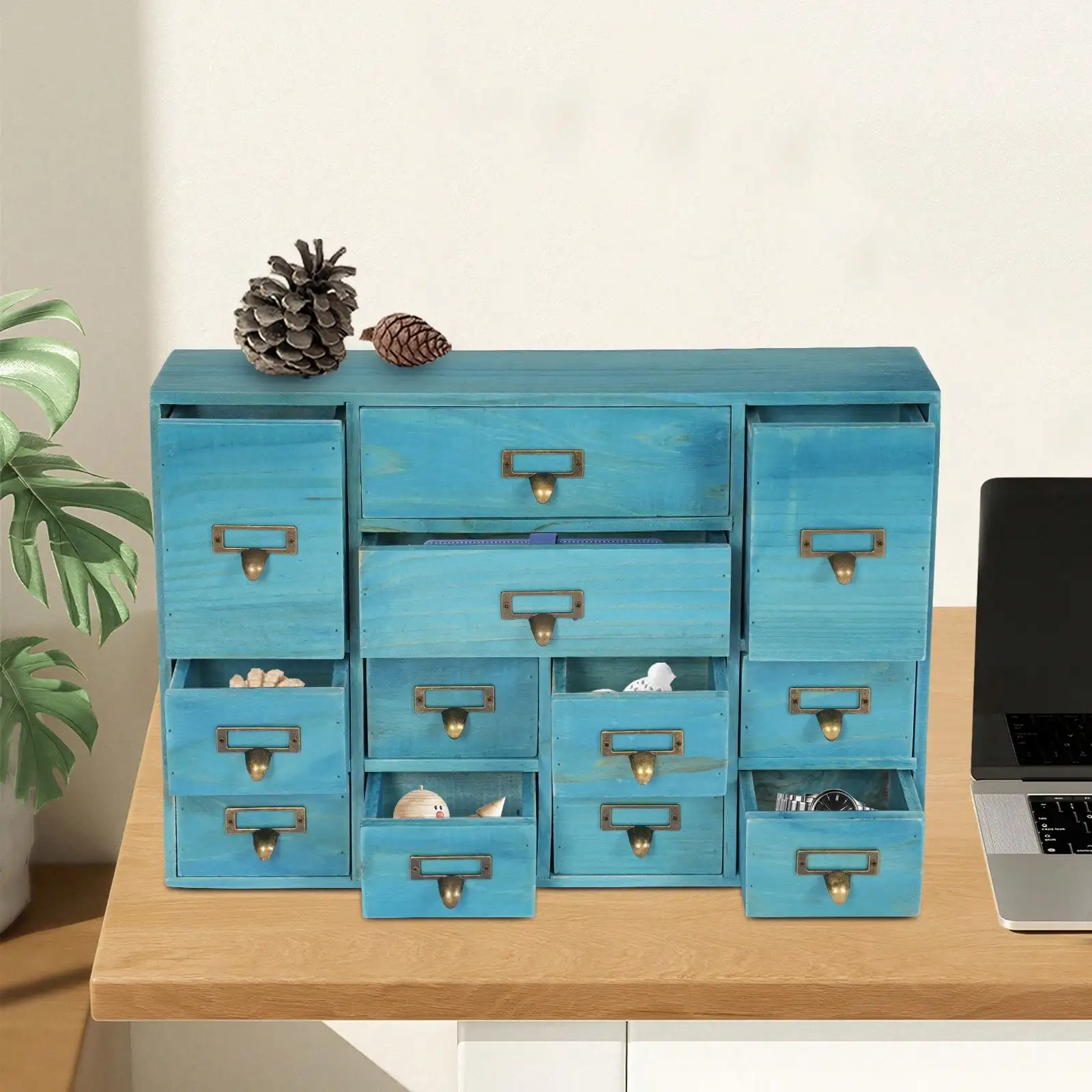 

Storage Box W/12 Drawers Library Catalog Style Medicine Cabinet Card Catalog Drawer With Metal Handles & Label Slot