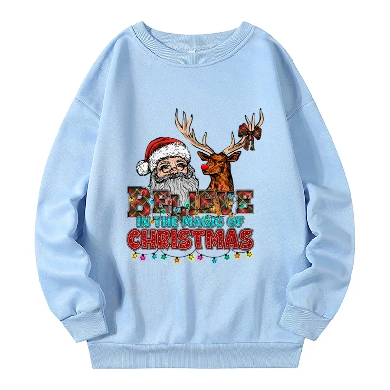 Santa Elk Cartoon Print Women's Plus Size Sweatshirts Merry Christmas Fashion Trendy Pullovers Autumn Winter Y2k Lady Sweatshirt