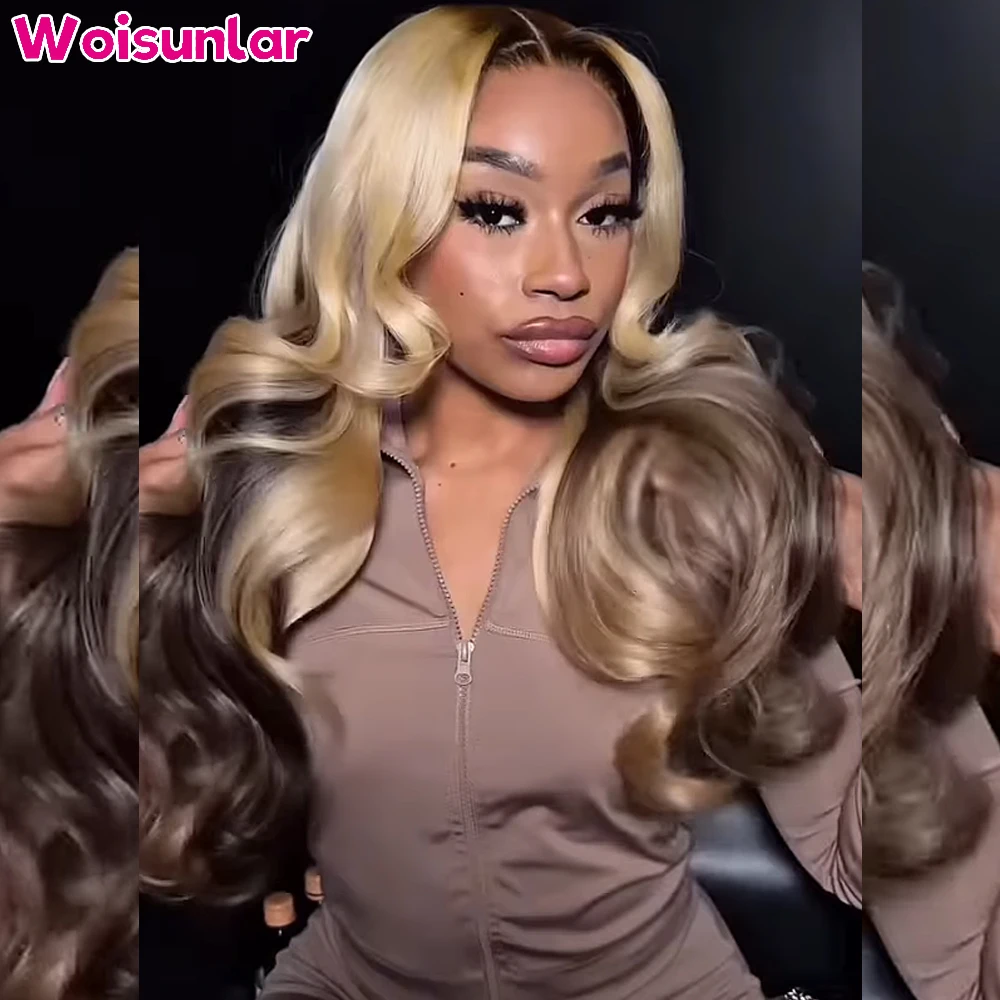 

36 дюймов Ombre 613 и Коричневые передние парики шнурка человеческие волосы 13x4 Прозрачные кружевные объемные волны 200 Плотность Черные женские парики из человеческих волос