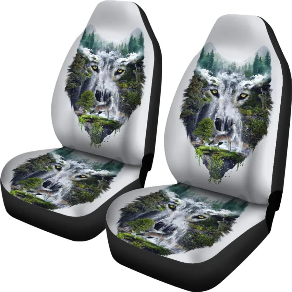 Wild Wolf Howling Car Seat Covers 211303,Pack of 2 Universal Front Seat Protective Cover