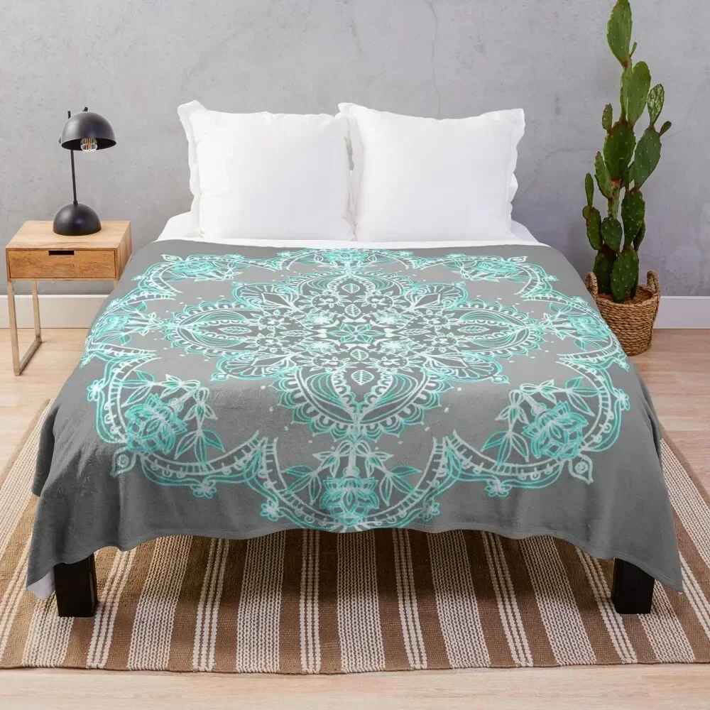 

Teal and Aqua Lace Mandala on Grey Throw Blanket Sofa Throw Blankets Sofas Of Decoration Cute Bed covers Blankets