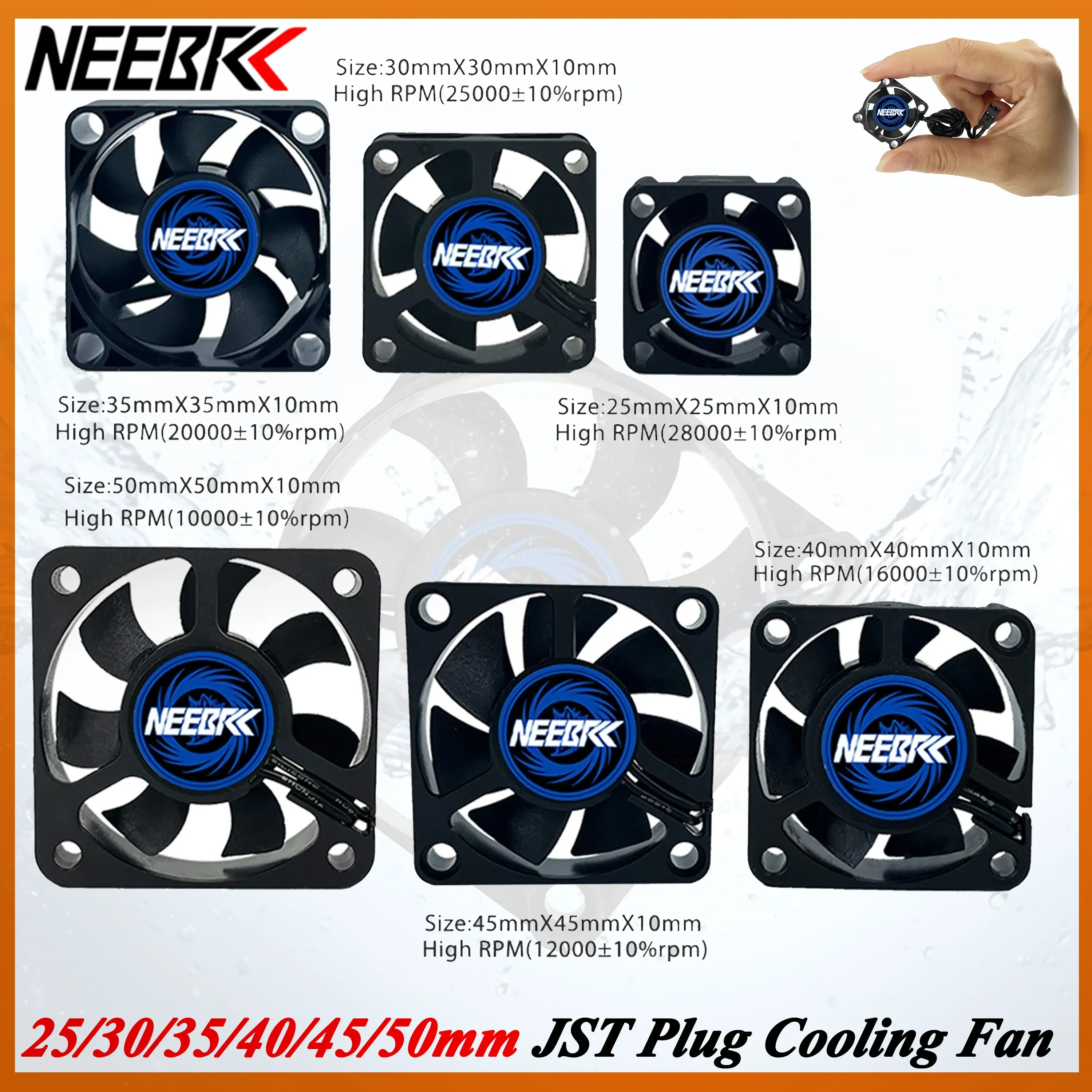 

NEEBRC Cooling Fan Heatsink 25/30/35/40/45/50mm 5V-12V DC Heatsink 10000-30000RPM JST Plug for 540 550 3650 Brushless Motor ESC