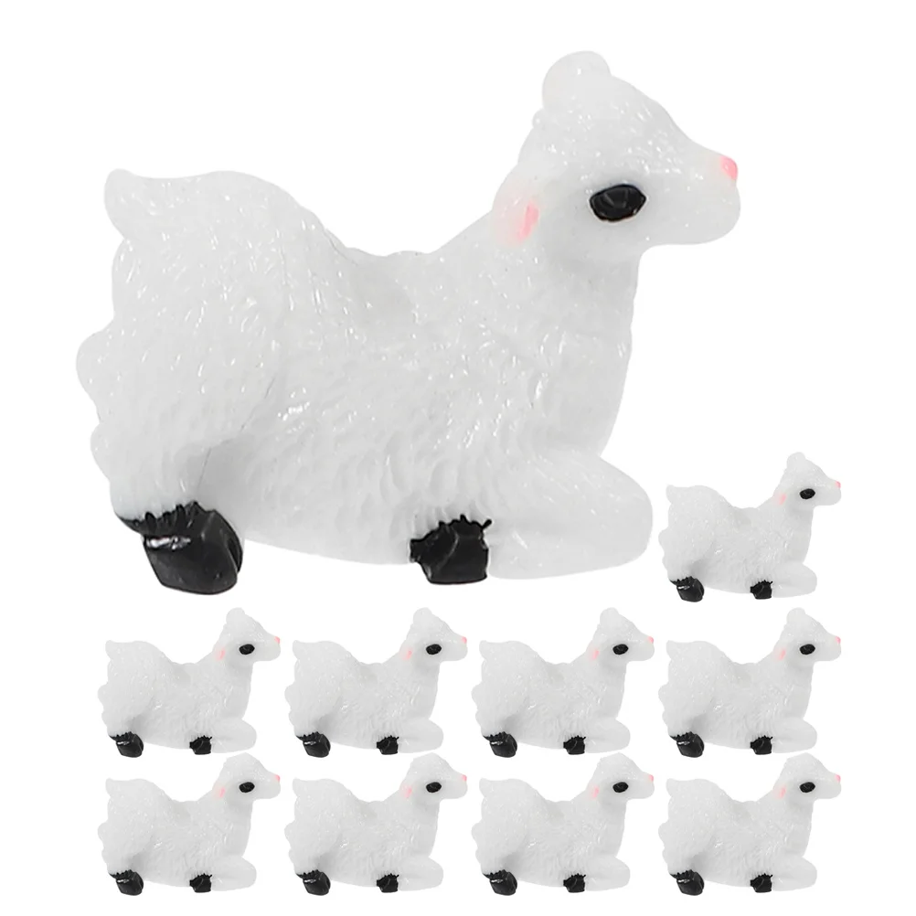 

10pcs Small Sheep Figurines Resin Cute Animal Statue For Desktop Garden Decor Cake Ornament Courtyard Accessories