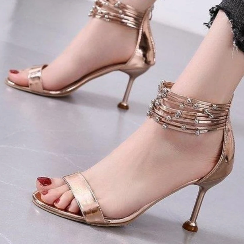 

Summer new Korean sandals comfort high heels Roman-toe Soft leather women's shoes Roman stiletto