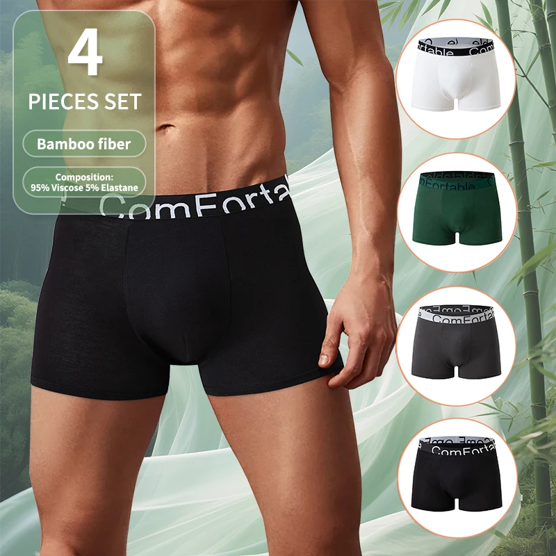 

Мужское комфортное нижнее белье из бамбукового волокна, 4 предмета, на все времена года, повседневные боксеры больших размеров, спортивные и модные базовые шорты.