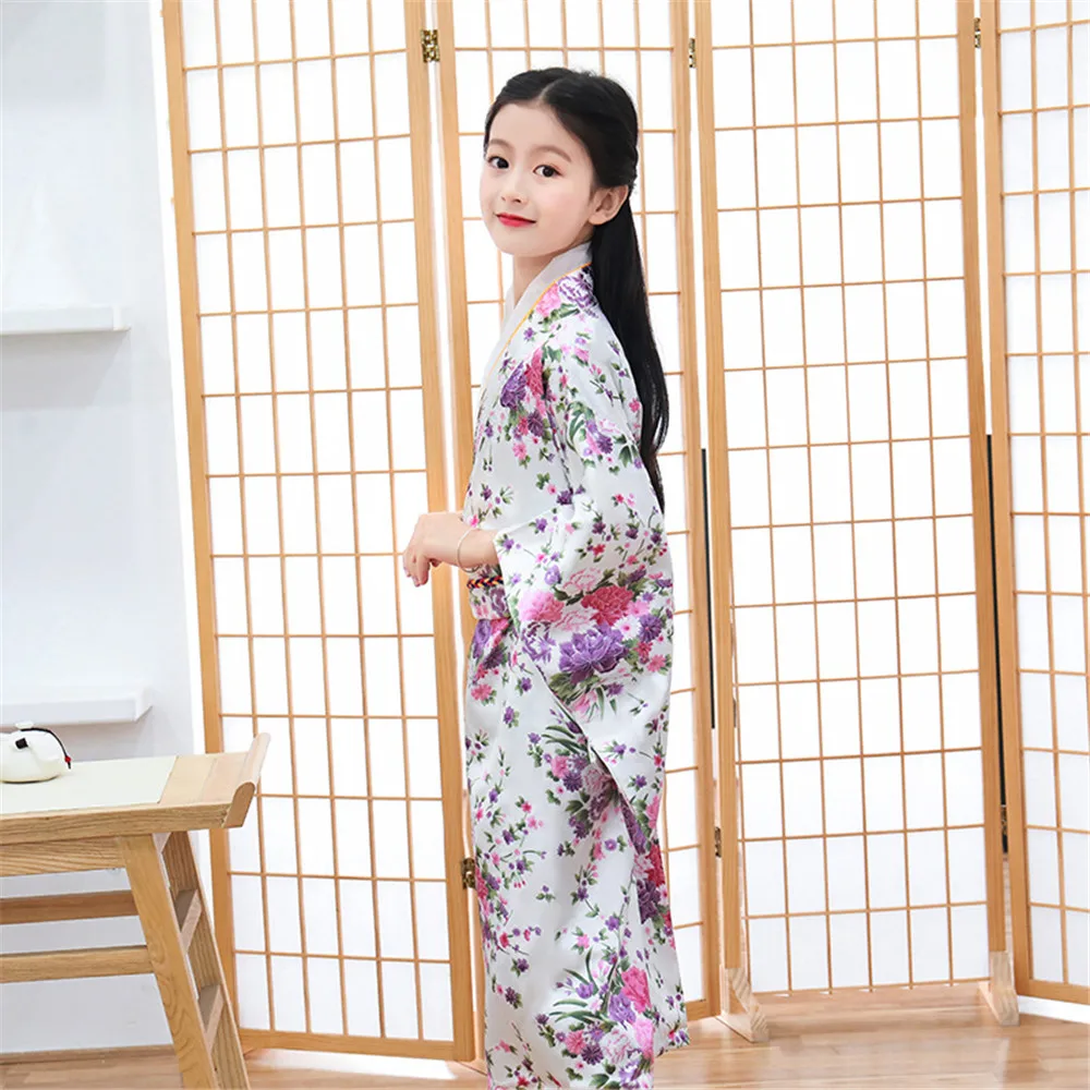 Kids Japanese Style Bathrobe Girl Princess Dress Floral Printed Performance Outfit Clothing Children's Kimono