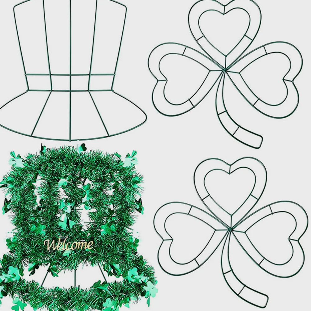 Colgante de sombrero de hierro de trébol verde, decoración del Día de San Patricio, marcos de corona de Metal para fiesta en el hogar, grande, 3 uds.