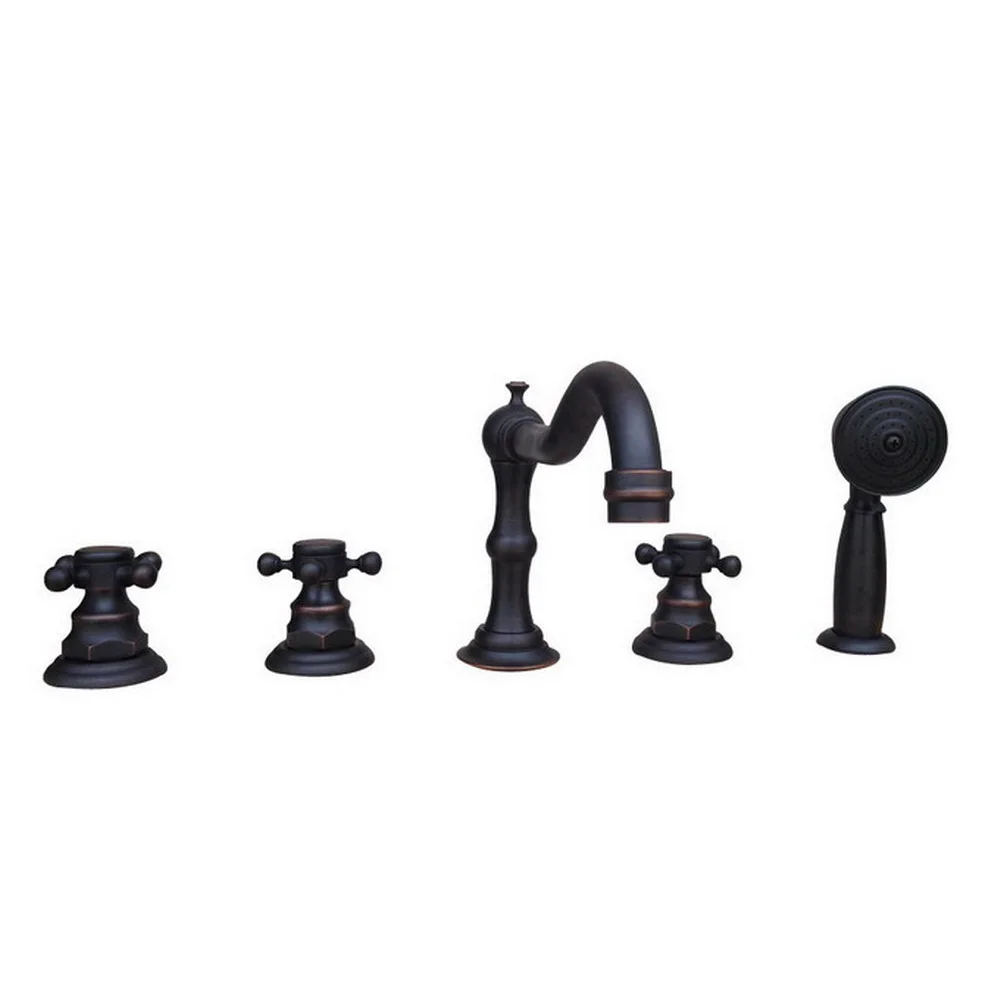 

Black oil Antique Brass Five Hole Deck Mounted Bathroom Tub Faucet Set with 150CM Handheld Spray Shower Mixer Tap 2tf062