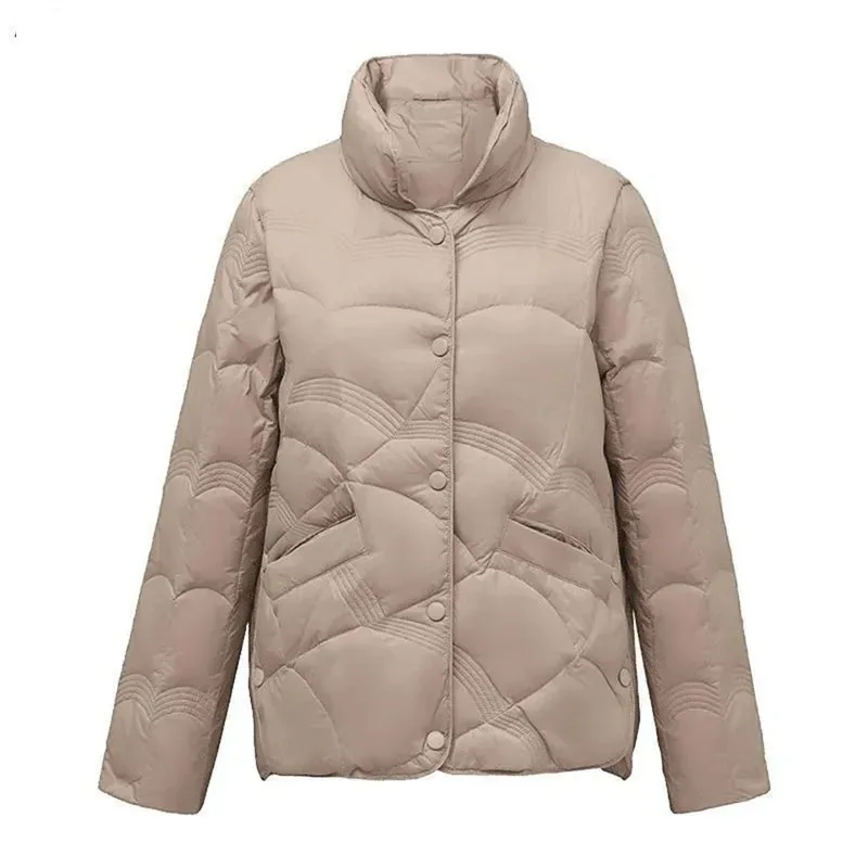 2023 Autumn Winter White Coat Quilted White Duck Down Down Jacket For Female Short Simple Stand Neck Fashion Cotton Jacket Women