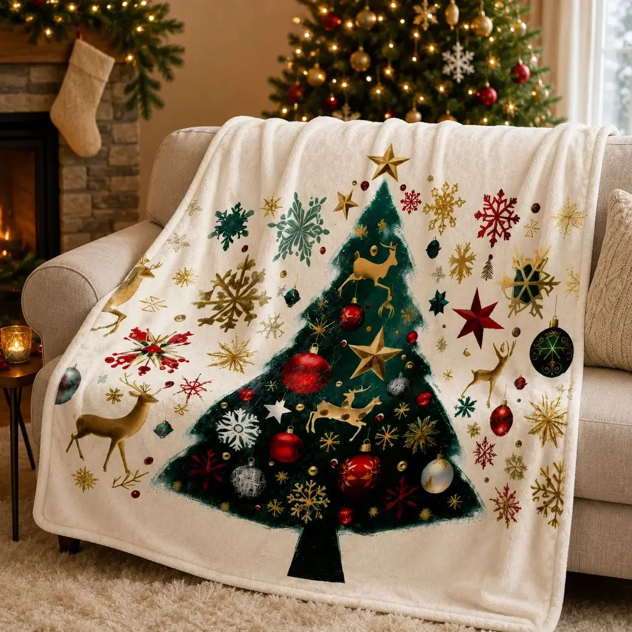 Merry Christmas Blanket Christmas Tree Gingerbread Man Red Flannel Blanket for New Year Christmas Gift for Family Nana Mon Dad