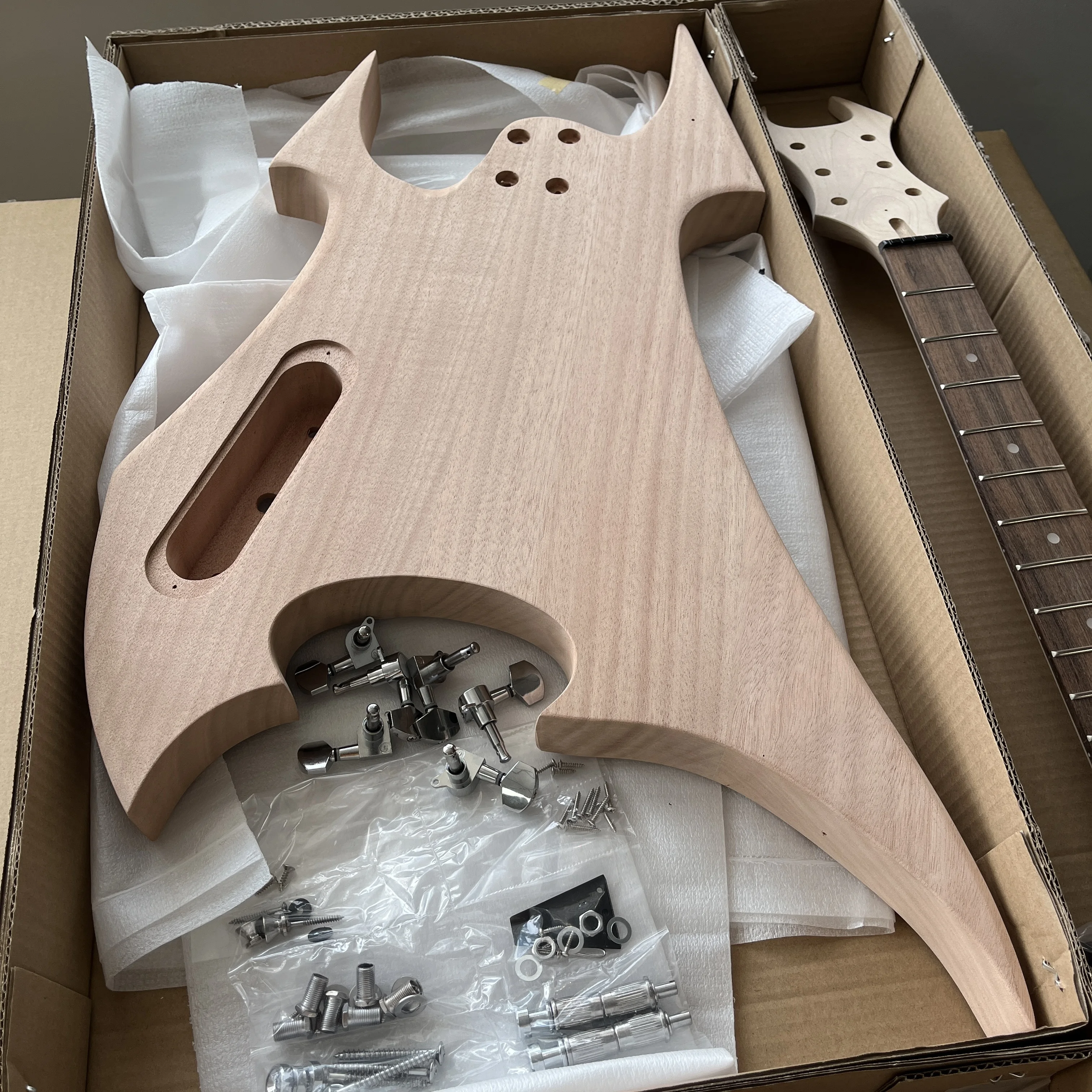 Costom DIY Kit Nfinished Extreme Devil Shape Electric Guitar Mahogany Blank Body & Matching Devil Headstock Neck HH Humbucker