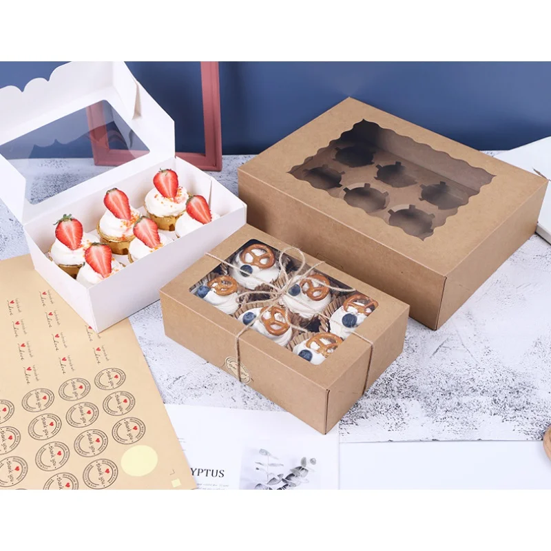 Customized productEasy to Fold Cake Packing Muffin Cardboard Box White Kraft Paper Box with window 12 Hole Cupcake Box with Inse