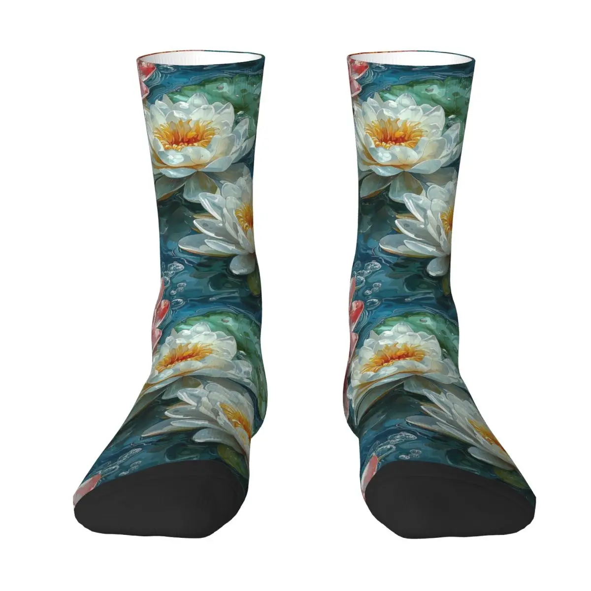 Water Lily Flowers Blooming In Pond Socks Harajuku Stockings All Season Long Socks for Man's Woman's Birthday Present